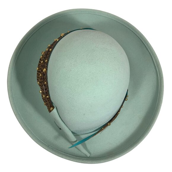 Bollman 'Excello' Pure Wool Womens Breton Hat Feather Band Foam Green Mr John - Picture 4 of 12